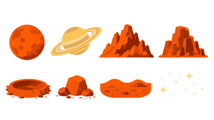 Set of cartoon red planet landscape and space elements © Alan