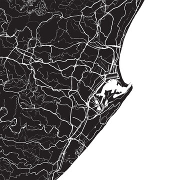 Durban South Africa Vector Map, Detailed Coastal City Street Map Black and White Minimalist Line Art