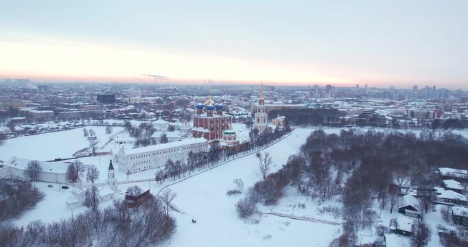 Ryazan, Kremlin, Russia, historic, architecture, cathedral, Assumption Cathedral, Uspensky Cathedral, bell tower, church, orthodox, religion, monument, heritage, ancient, landmark, aerial, drone, flyo