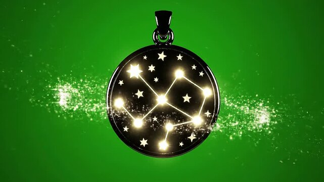 Illuminated Pocket Watch Showcasing Constellations and Sparkles Against A Vibrant Green Background for Cosmic Theme Visuals