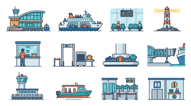 Port and Maritime Transportation Icons.