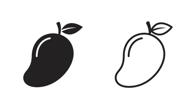 Mango Silhouette And Line Art Illustration On White Background