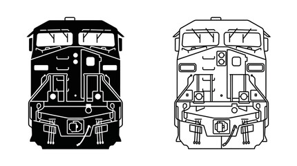 Diesel locomotive front view black and white line drawing © Photo Sell