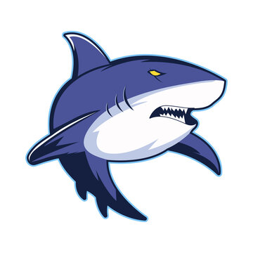 Shark mascot logo, aggressive blue shark, sports emblem