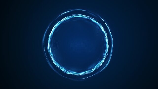 Cyan electric energy ring, 4K 60fps motion, blue glowing orb, circular interface light, futuristic digital technology, HUD style, data and cyber scene.