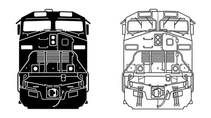 Diesel electric Locomotive Silhouette On White Background Detailed Line Art © Photo Sell
