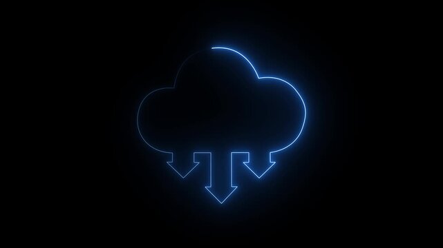 Neon cloud icon animation, . Glowing neon cloud storage with arrows, Cloud computing glowing neon Downloading icon animation .4k motion veido