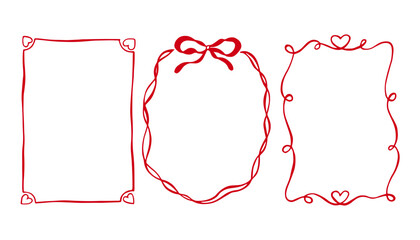 Romantic whimsical red wedding and ribbon frames with bows. Hand Drawn borders for christmas, marriage, wedding, valentines day, invitation, holiday greetings and birthday card © Victoriyad