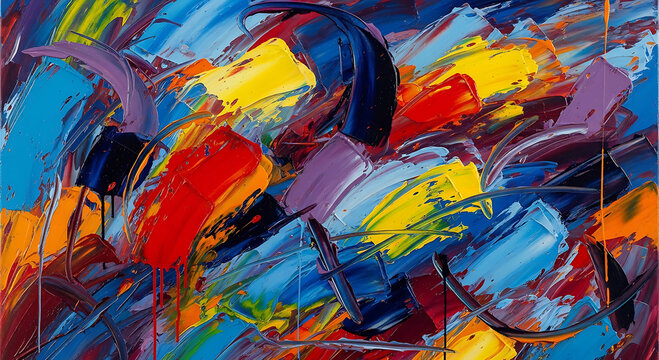 Vibrant Abstract Oil Painting with Bold Colorful Brushstrokes