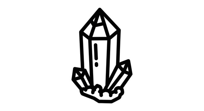 A black line drawing of crystals
