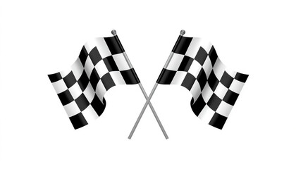 Fototapeta premium Checkered Racing Flags Waving in Motion Against White Background
