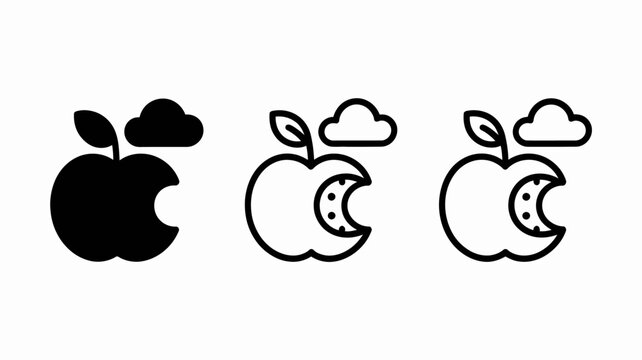Minimalist apple logo icons with moon and cloud variations for app design