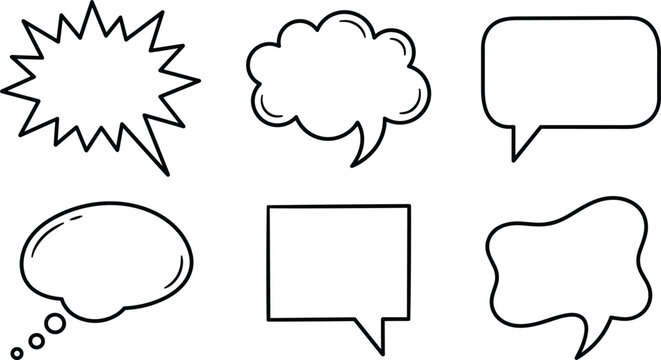 Speech bubble icon set with comic chat cloud thought dialog box vector outline elements for communication message design