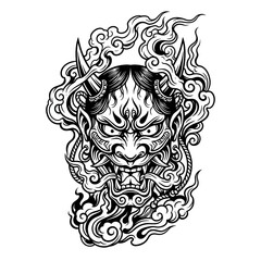 Fototapeta premium Japanese demon mask illustration