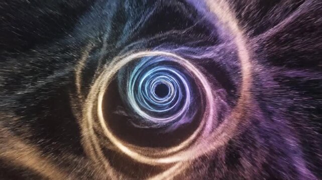 Abstract swirling vortex of cosmic dust and light particles, a visually stunning and energetic representation of space exploration and the unknown future