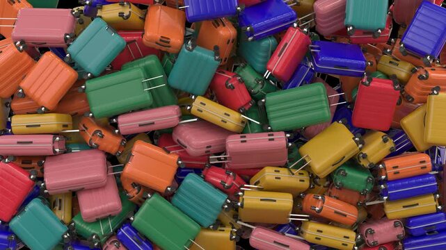 Colorful Dynamic Animated Suitcases Transition Fill Up Flow Out.