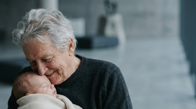 Elderly Person Tenderly Cradling Newborn Baby, Intergenerational Love and Care