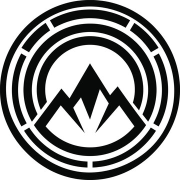 Abstract mountain landscape inside concentric circles decorative symbol.