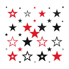 Obraz premium Scattered red and black stars on white background