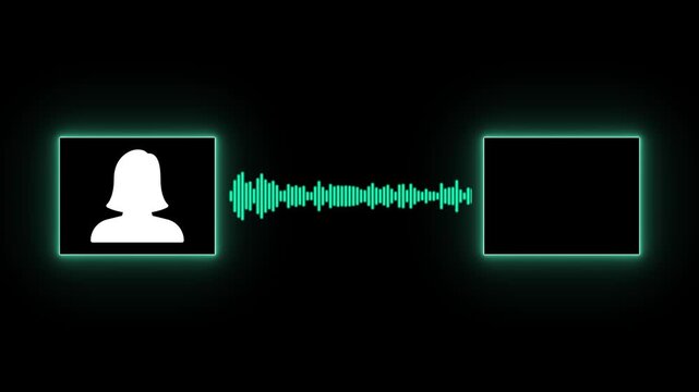 online communication sound wave concept on black background,speech recognition and voice recording abstract animation,Digital Communication Interface with Audio Waveform and User Icons