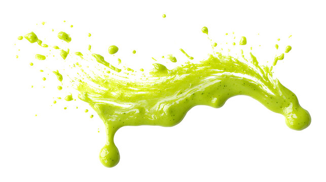 Green mojo verde sauce smear, dressing splatter drip, Canary isolated on a white background