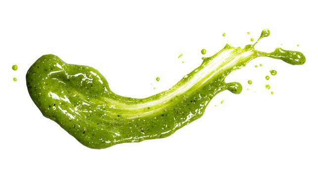 Green mojo verde sauce smear, dressing splatter drip, Canary isolated on a white background