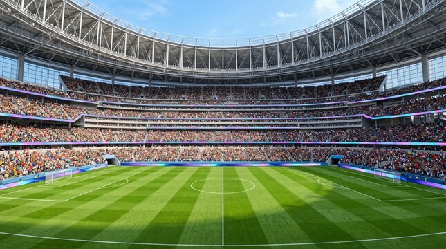 Soccer stadium, football field, sports arena, green grass pitch