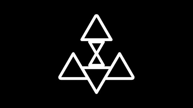Abstract geometric symbol with triangles and hourglass shape on black background