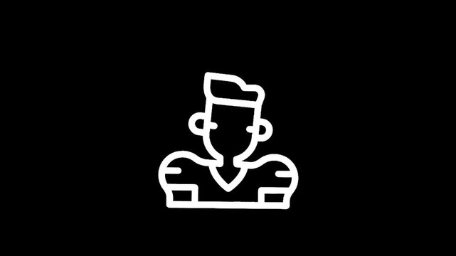 Stylized white outline icon of a football player on a black background