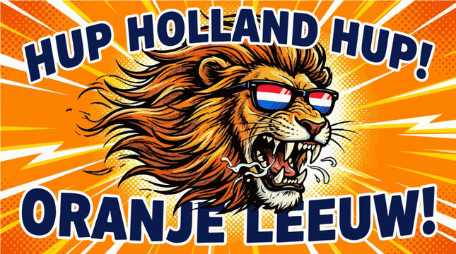 Roaring Netherlands Oranje Leeuw Lion Mascot "Hup Holland Hup!" Dynamic Sports Illustration