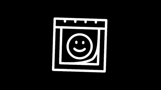Simple hand-drawn icon of a condom wrapper with a smiley face on a black background