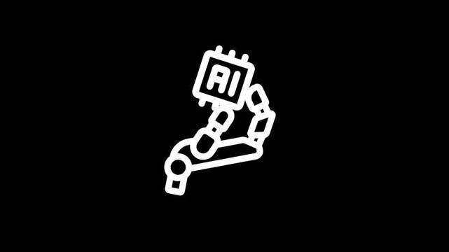 Robotic arm holding a microchip with AI inscription, symbolizing artificial intelligence