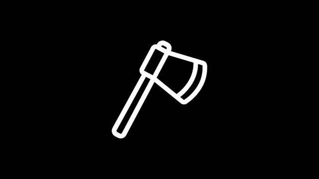 Simple white axe icon on a black background, minimalist design for modern projects