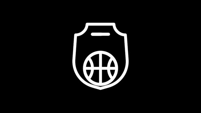 White basketball emblem on a black background, representing sports and achievement