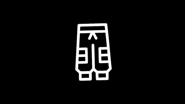 Stylized white outline of cargo pants on a black background, representing fashion and clothing