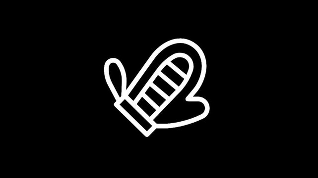 Simple white line drawing of a mitten on a black background