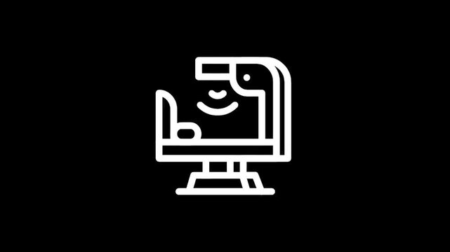 Modern medical scanner icon with patient bed and scanning beam on black background