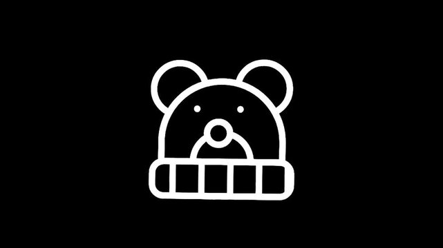 Cute bear face wearing a winter beanie hat, simple line art icon