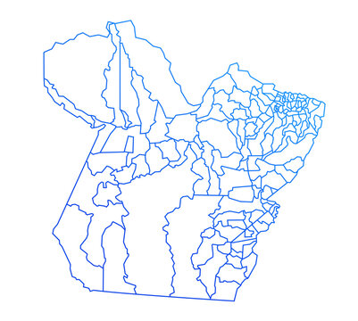 Par&aacute; state map with all municipalities in aesthetic blue gradient design