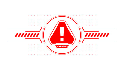 Futuristic HUD warning sign with exclamation mark. Red sci-fi alert icon on transparent background for game UI, cyber error, and technology interface design. © Suppachok N