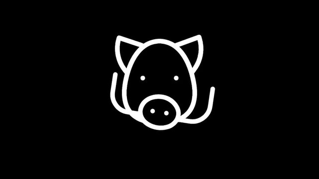 Minimalist white outline of a wild boar head with tusks on a black background