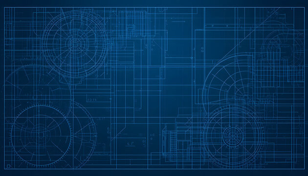 Abstract Technology Blueprint Background. Futuristic Engineering Grid Design. Digital Technical Interface Illustration.