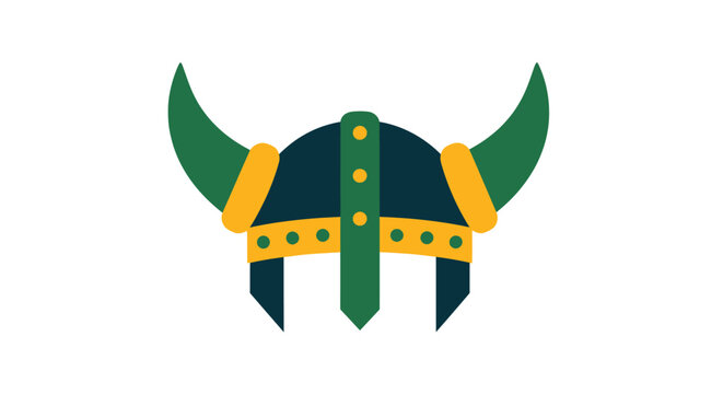 Illustrated Viking Helmet with Horns and Rivets Detail.