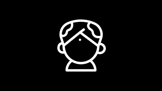 Simple white outline icon of a person with a bindi and traditional Indian hairstyle