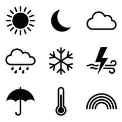 Naklejka premium Collection of weather icons representing different meteorological conditions and forecasts.