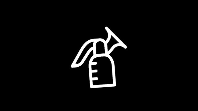 Simple white line drawing of a breast pump on a black background