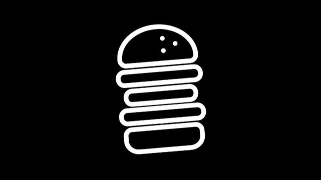 Simple white outline of a stacked hamburger icon on a black background