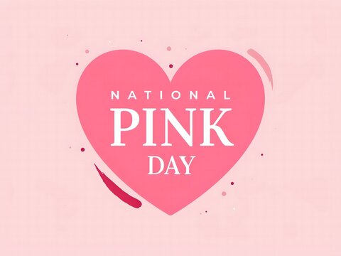 National pink day celebration greeting card with a large pink heart shape on a light pink background