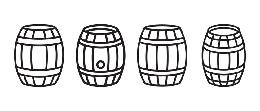 Set of four wooden barrel icons in a simple black line art style.