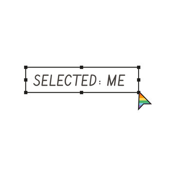 Minimalist design selection bar with slogan and rainbow pride mouse pointer isolated on white. Retro tech aesthetic pop art illustration for LGBTQ pride month, queer empowerment, creative stickers.